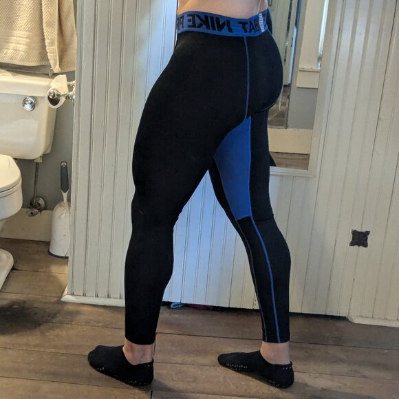 Mens Nike Pro Combat Black/Neon Yellow Hyperwarm Compression Running Tights L - Picture 4 of 11